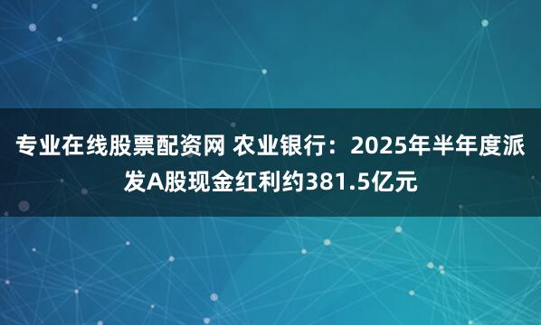 专业在线股票配资网 农业银行：2025年半年度派发A股现金红利约381.5亿元
